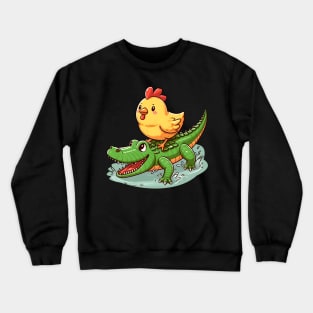 Cute chicken on crocodile Crewneck Sweatshirt